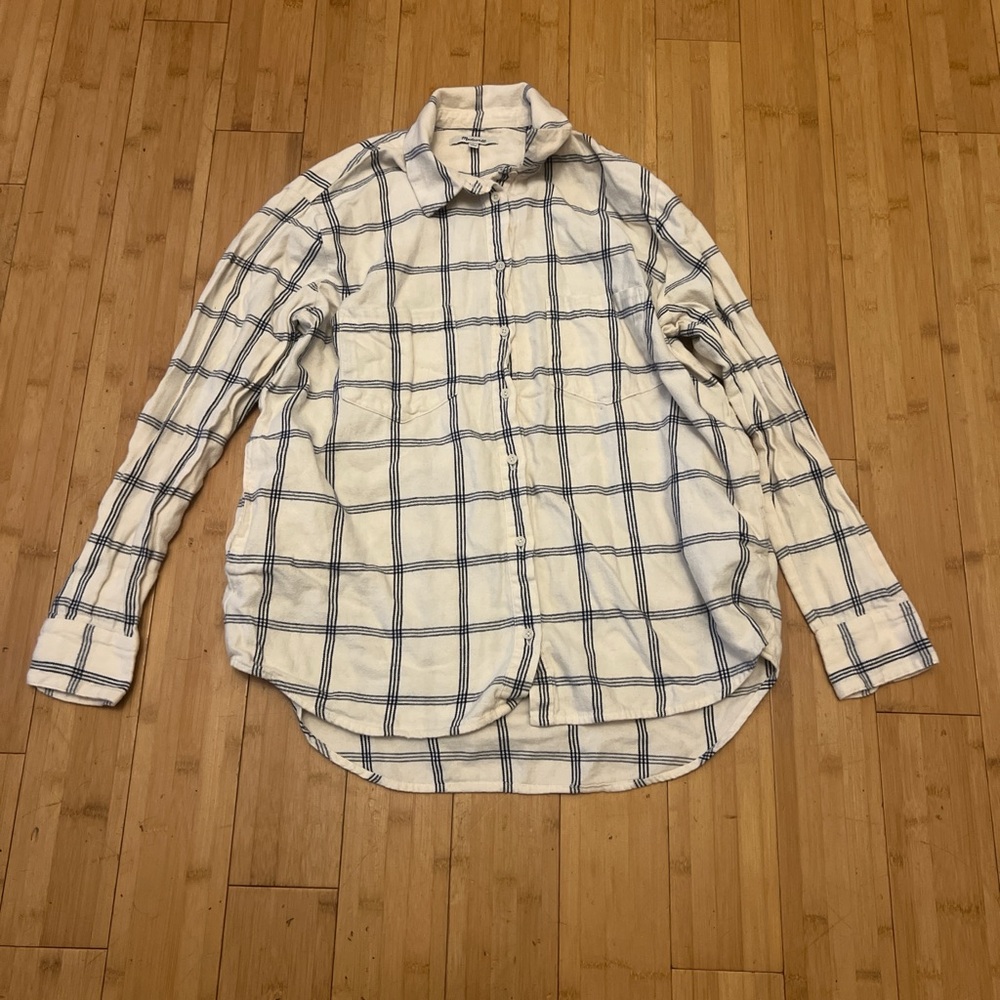 Madewell White and Blue Button Down Shirt Classic Check Pattern